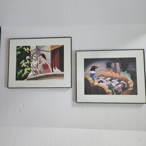 Set of 2 Disney Snow White And The 7 Dwarfs Exclusive Lithograph Portfolio 2001